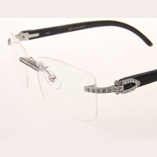 Cartier CT_3524012 Diamond Black Buffalo Eyeglasses In Silver - DesignerGu