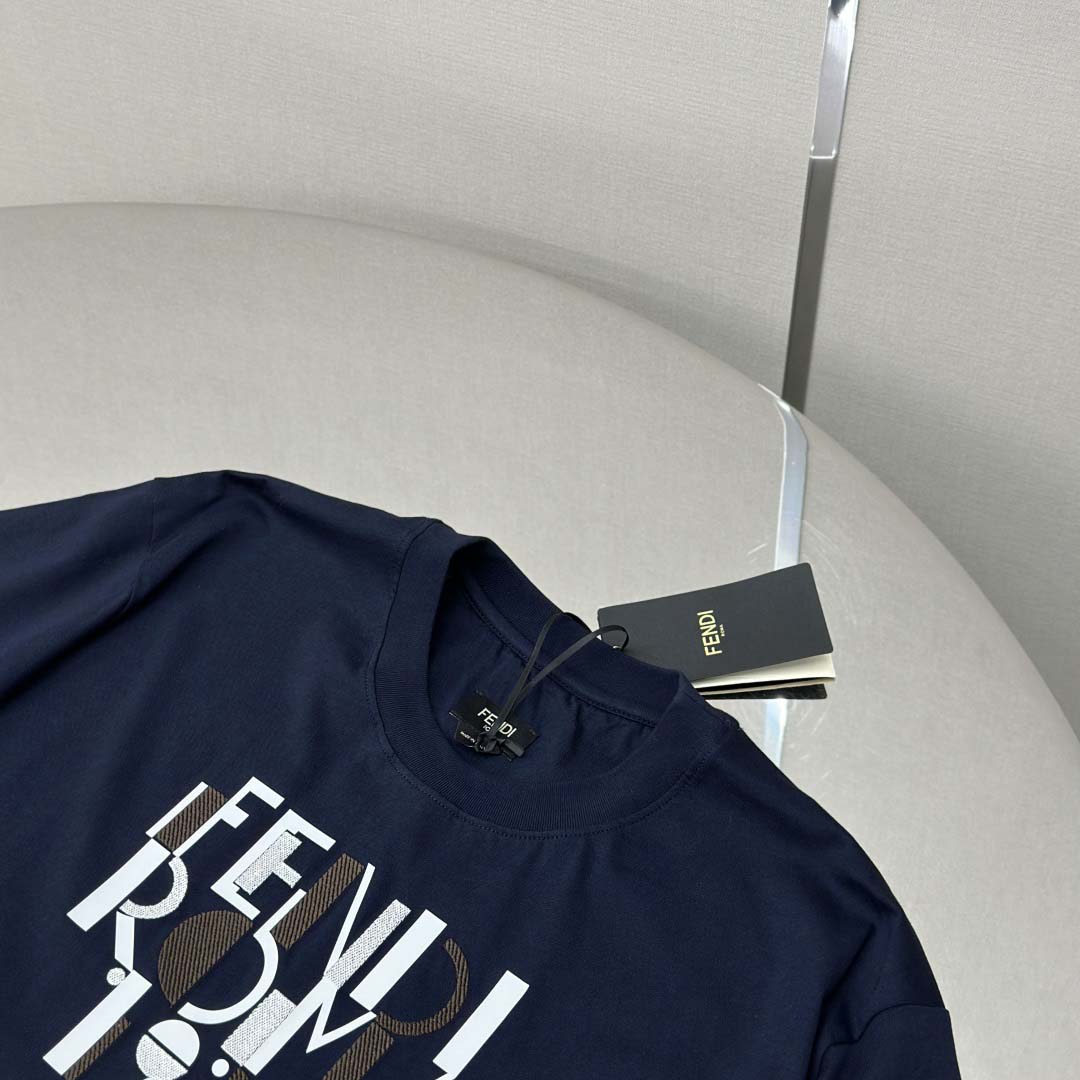 Fendi Dark Blue Cotton T-shirt - DesignerGu