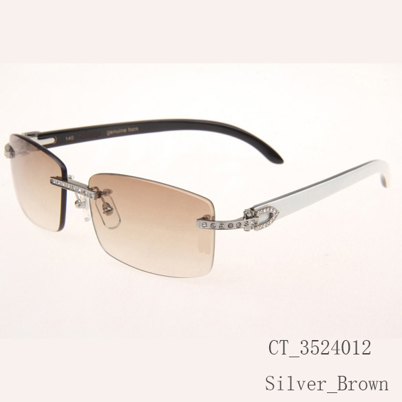 Cartier CT_3524012 Diamond White Mix Black Buffalo Eyeglasses In Silver Brown - DesignerGu