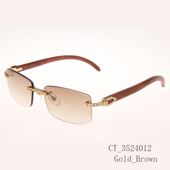 Cartier CT_3524012 Diamond Wood Eyeglasses In Gold_Brown - DesignerGu