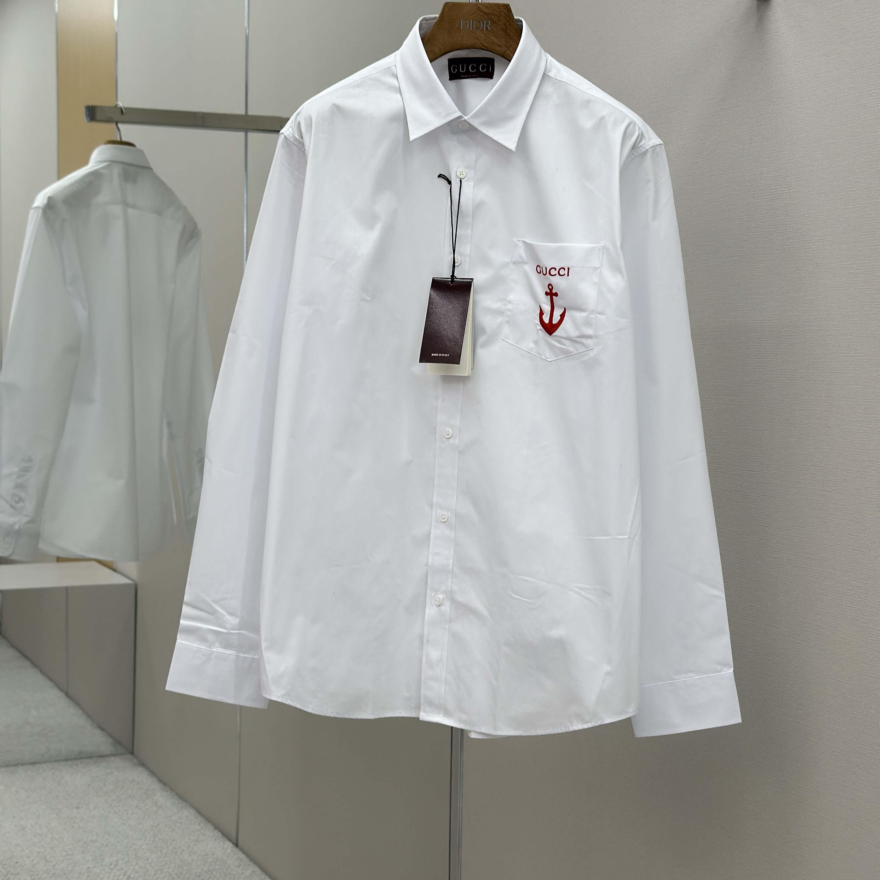 Gucci Cotton Poplin Shirt With Embroidery - DesignerGu