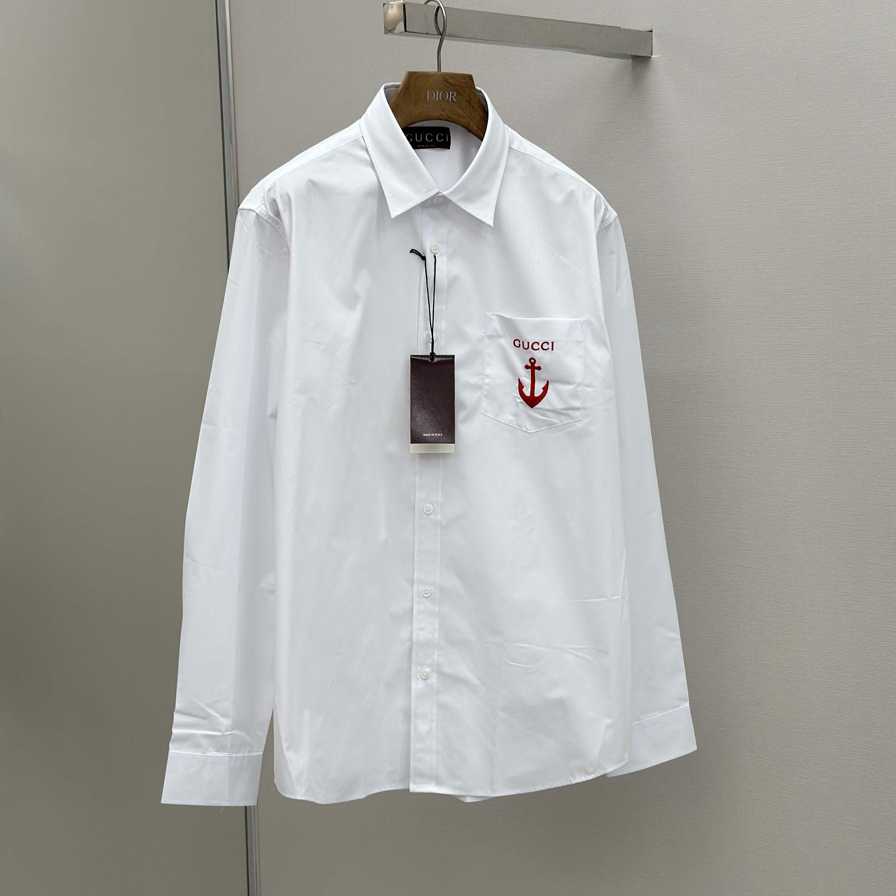 Gucci Cotton Poplin Shirt With Embroidery - DesignerGu