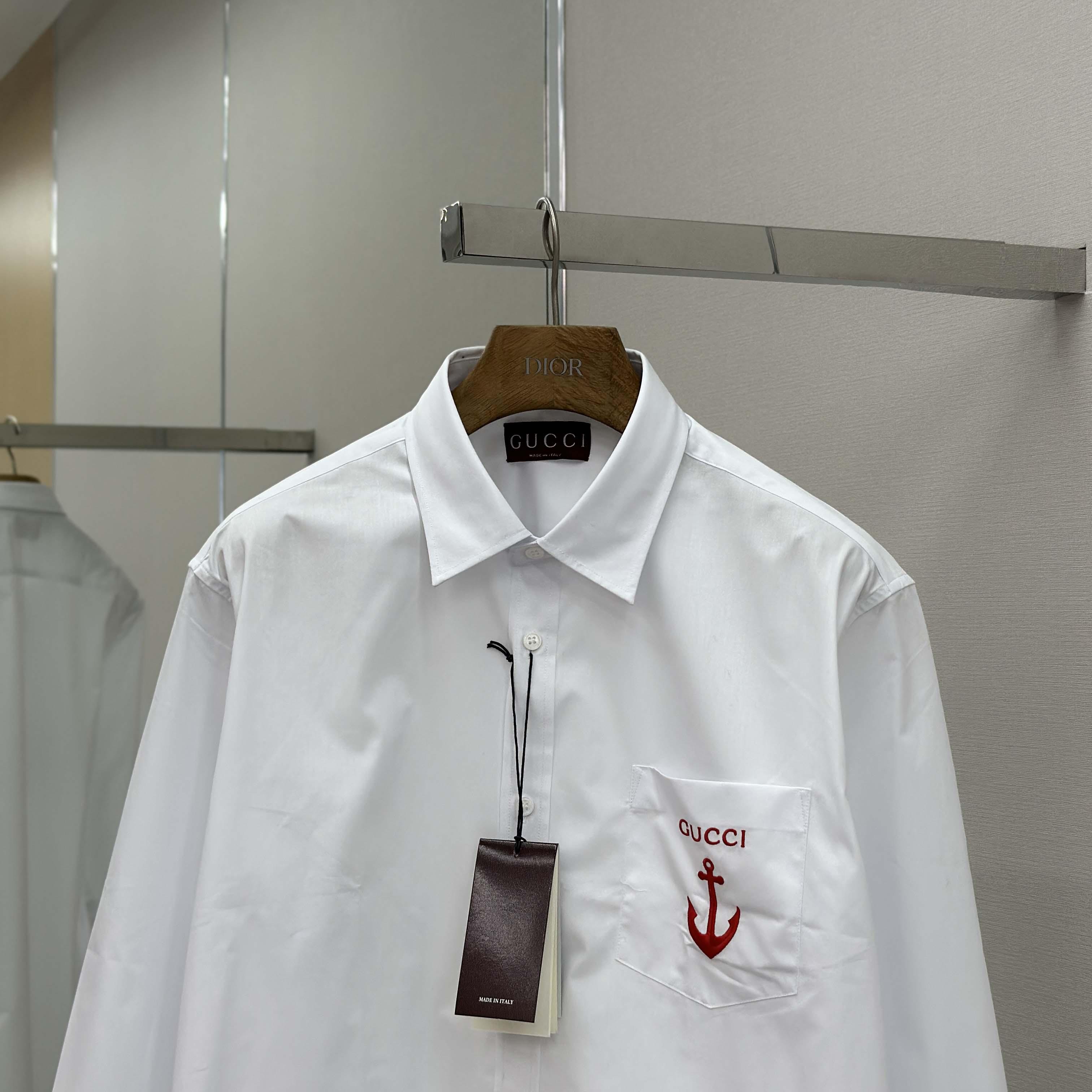 Gucci Cotton Poplin Shirt With Embroidery - DesignerGu