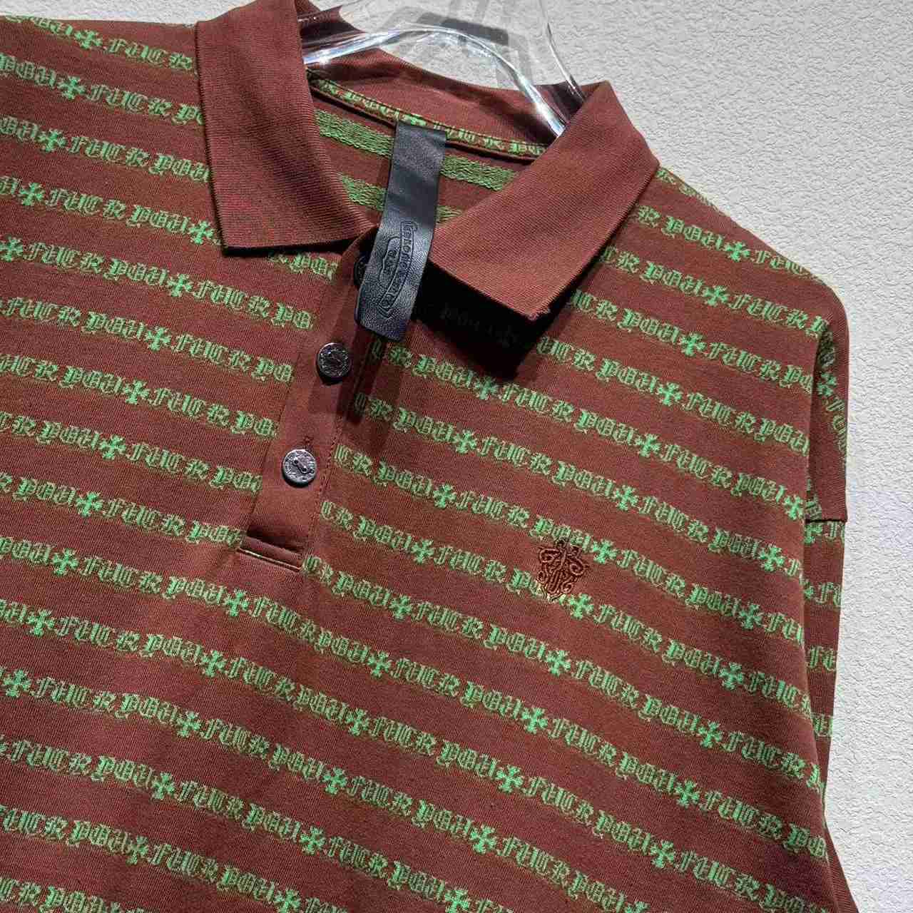 Chrome Heart Striped Polo Shirt - DesignerGu