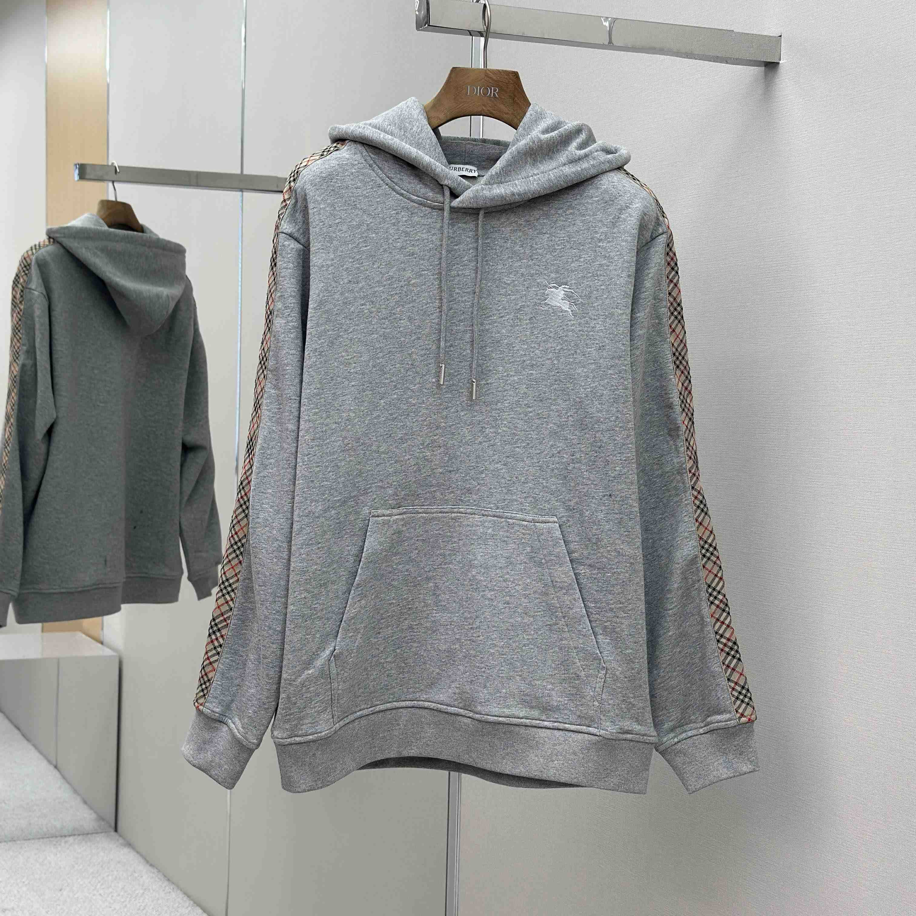 Burberry Check Trim Cotton Hoodie - DesignerGu