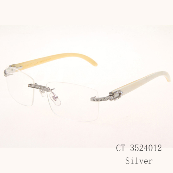 Cartier CT_3524012 Diamond White Buffalo Eyeglasses In Silver - DesignerGu