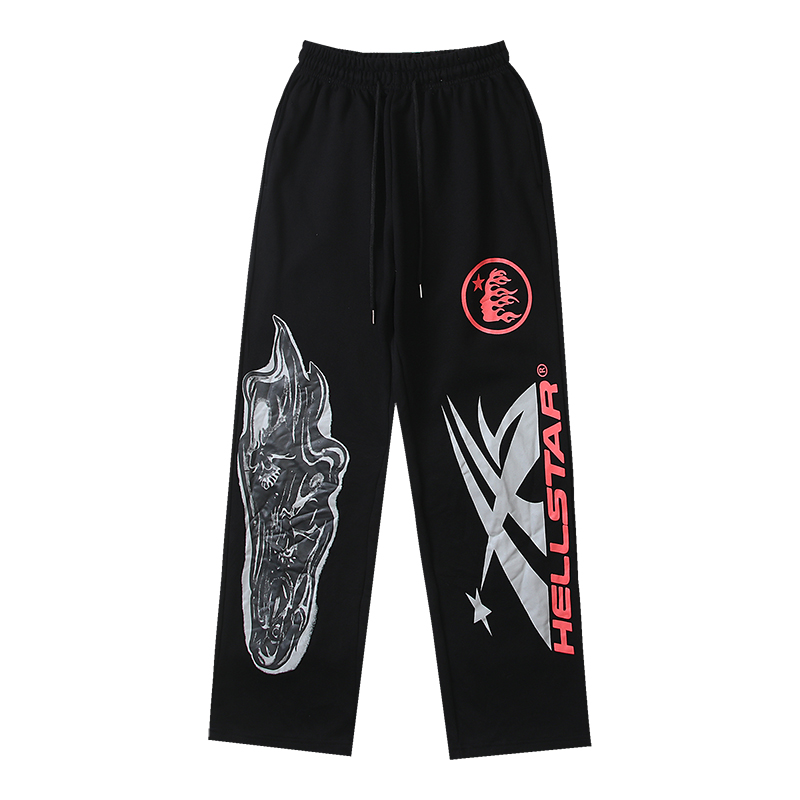 Hellstar Airbrushed Skull Closed Elastic Bottom Sweatpants Midnight Dye Black  - DesignerGu