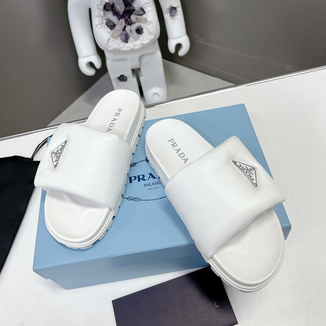 Prada Soft Padded Nappa Leather Slides - DesignerGu