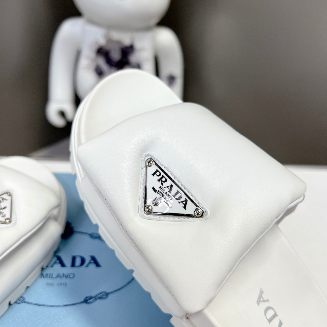 Prada Soft Padded Nappa Leather Slides - DesignerGu