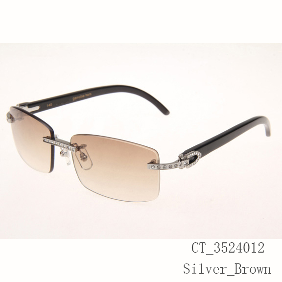 Cartier CT_3524012 Diamond Black Buffalo Eyeglasses In Silver Brown - DesignerGu