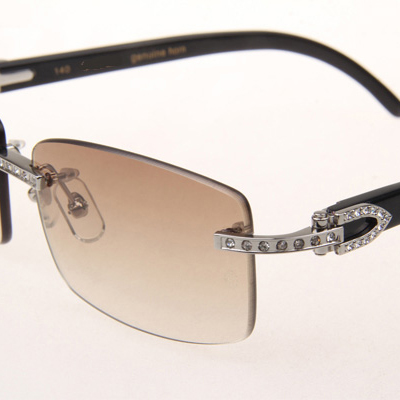Cartier CT_3524012 Diamond Black Buffalo Eyeglasses In Silver Brown - DesignerGu