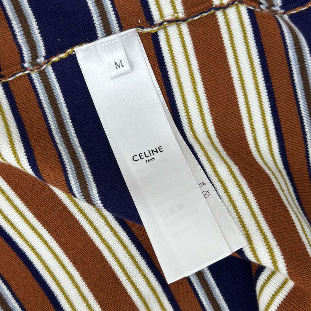 Celine Triomphe Loose Polo In Striped Cotton  - DesignerGu