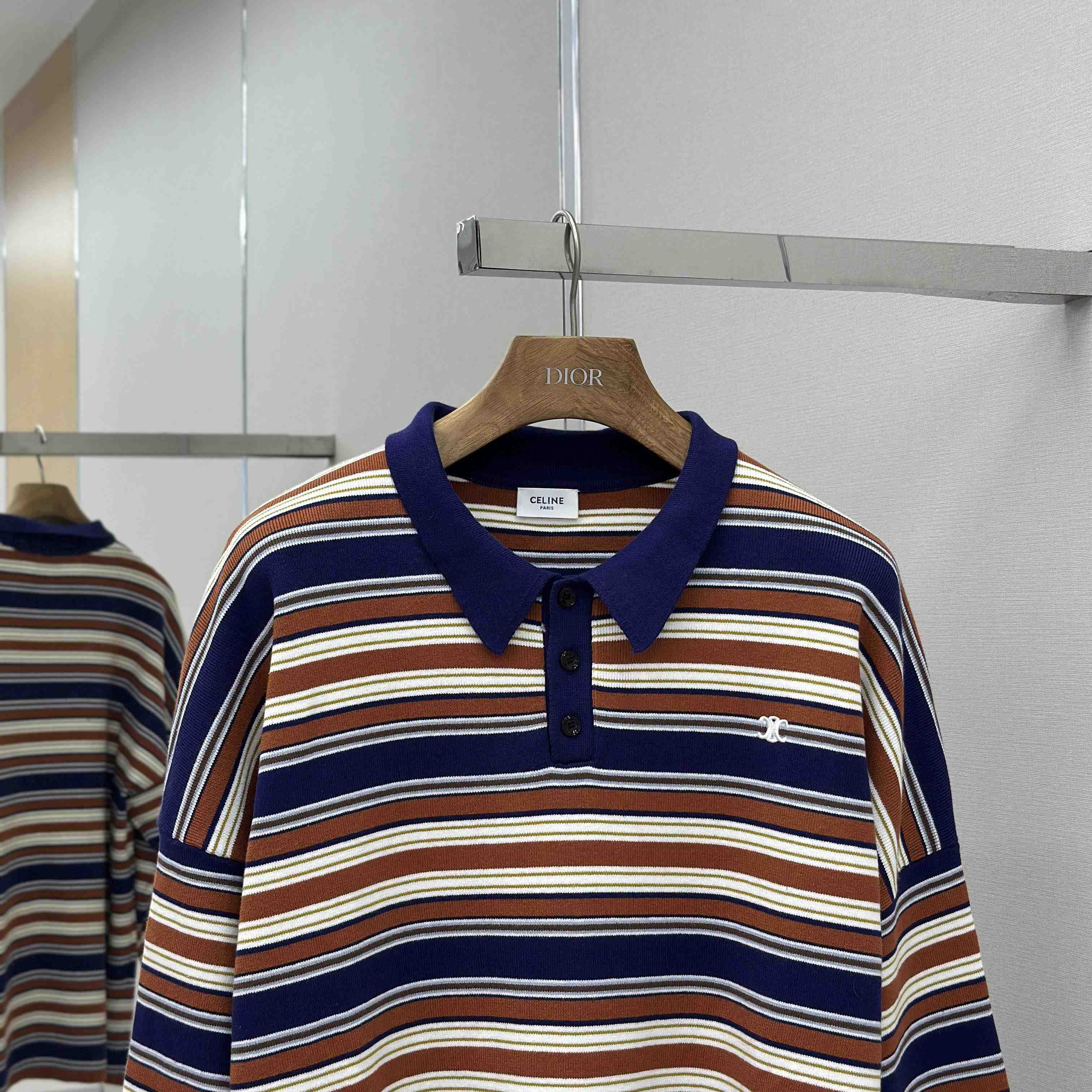 Celine Triomphe Loose Polo In Striped Cotton  - DesignerGu