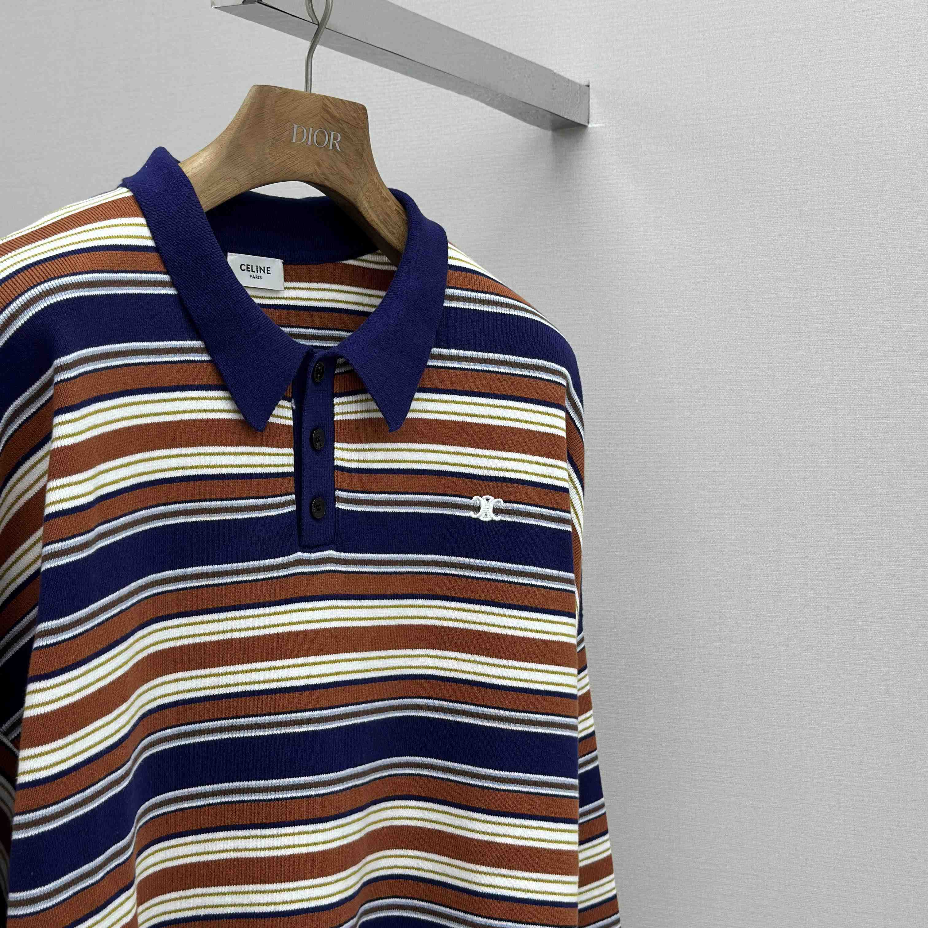 Celine Triomphe Loose Polo In Striped Cotton  - DesignerGu