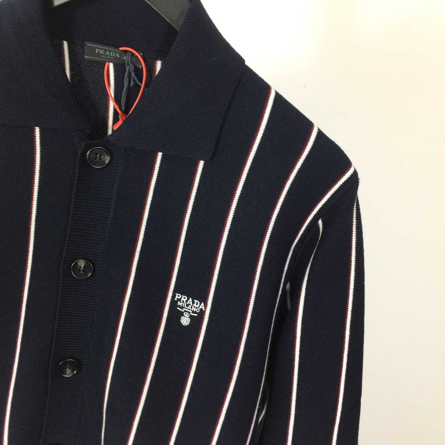 Prada Navy Striped Wool Cardigan  - DesignerGu