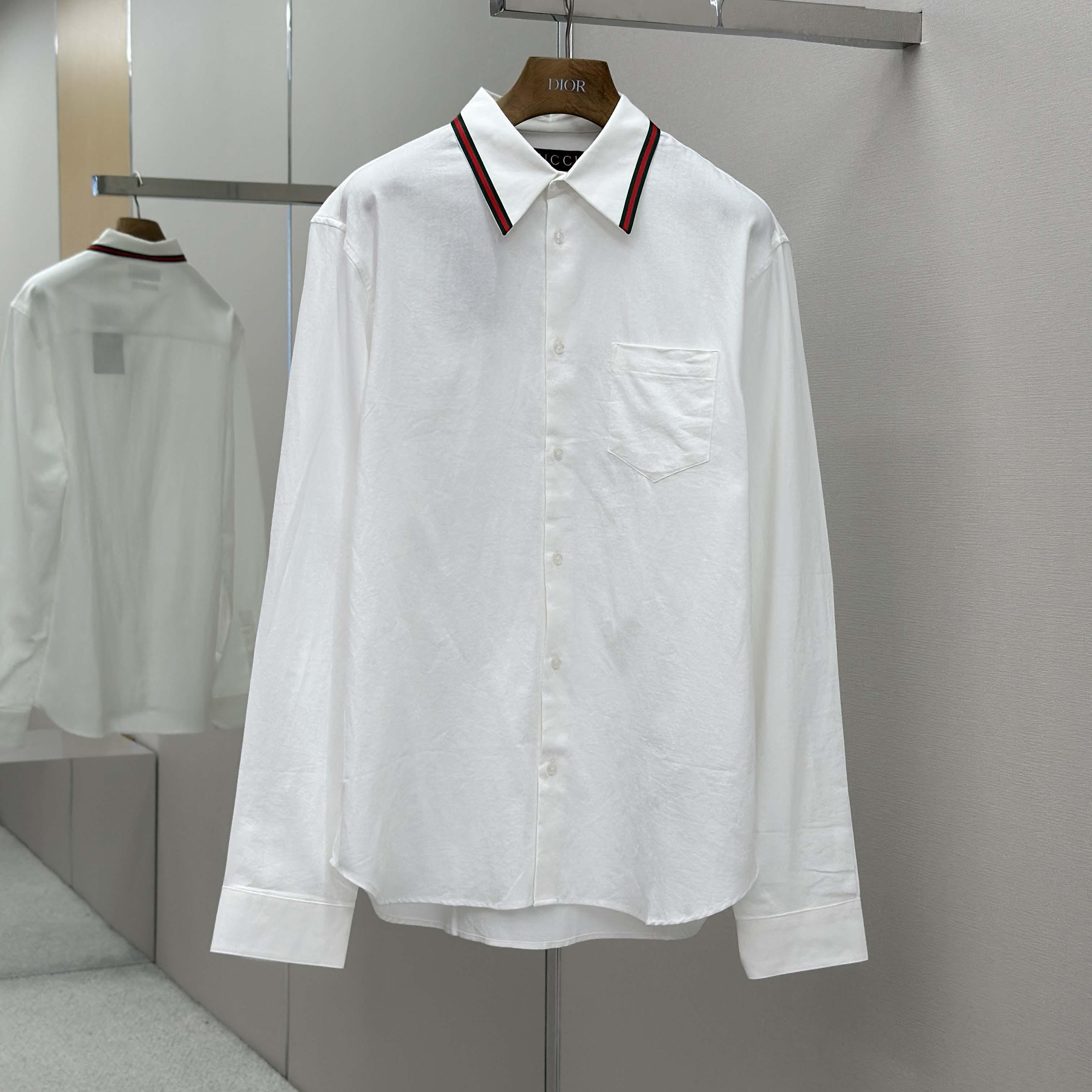 Gucci Web-stripe Trim Cotton Shirt - DesignerGu