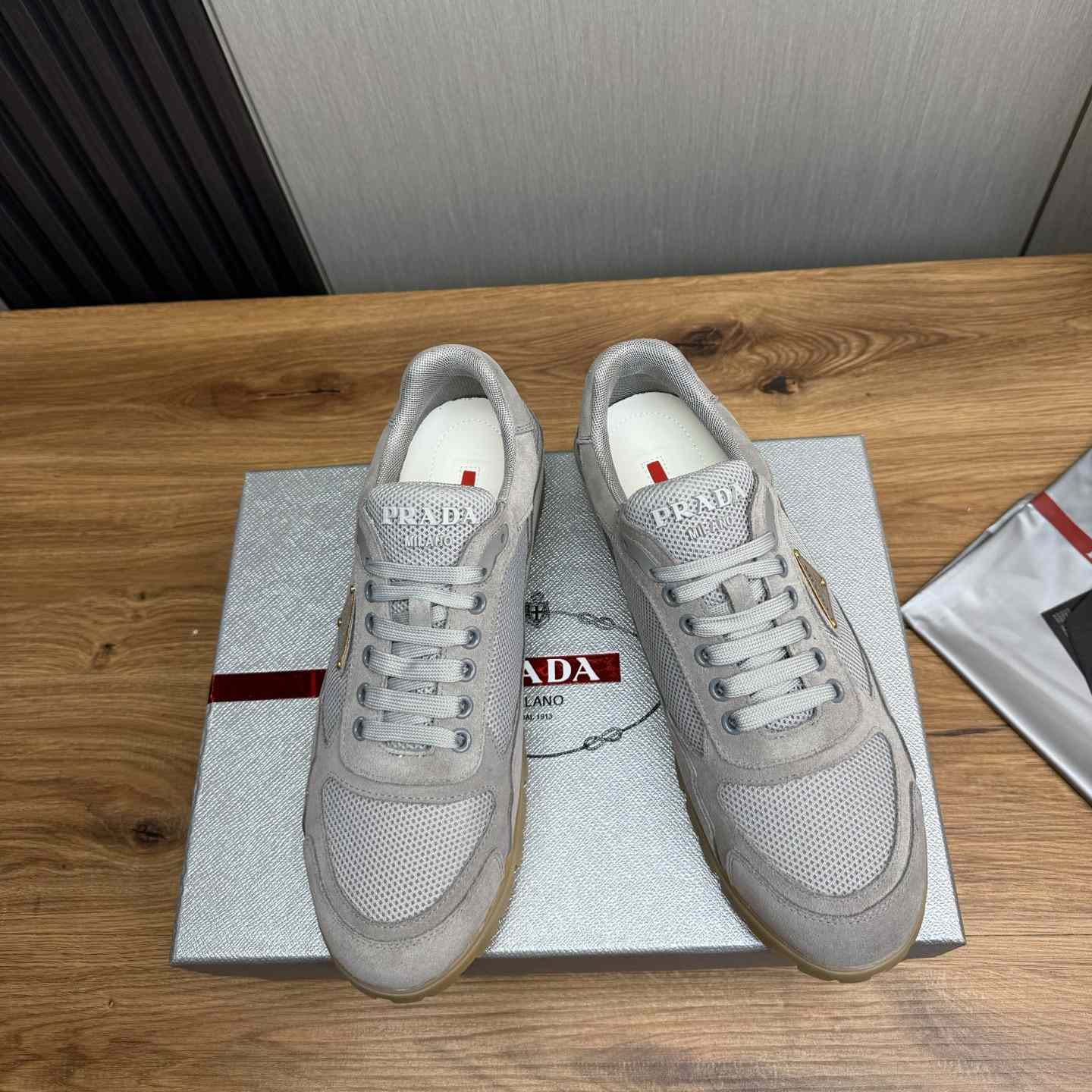 Prada Trail Mesh Fabric And Suede Sneakers - DesignerGu