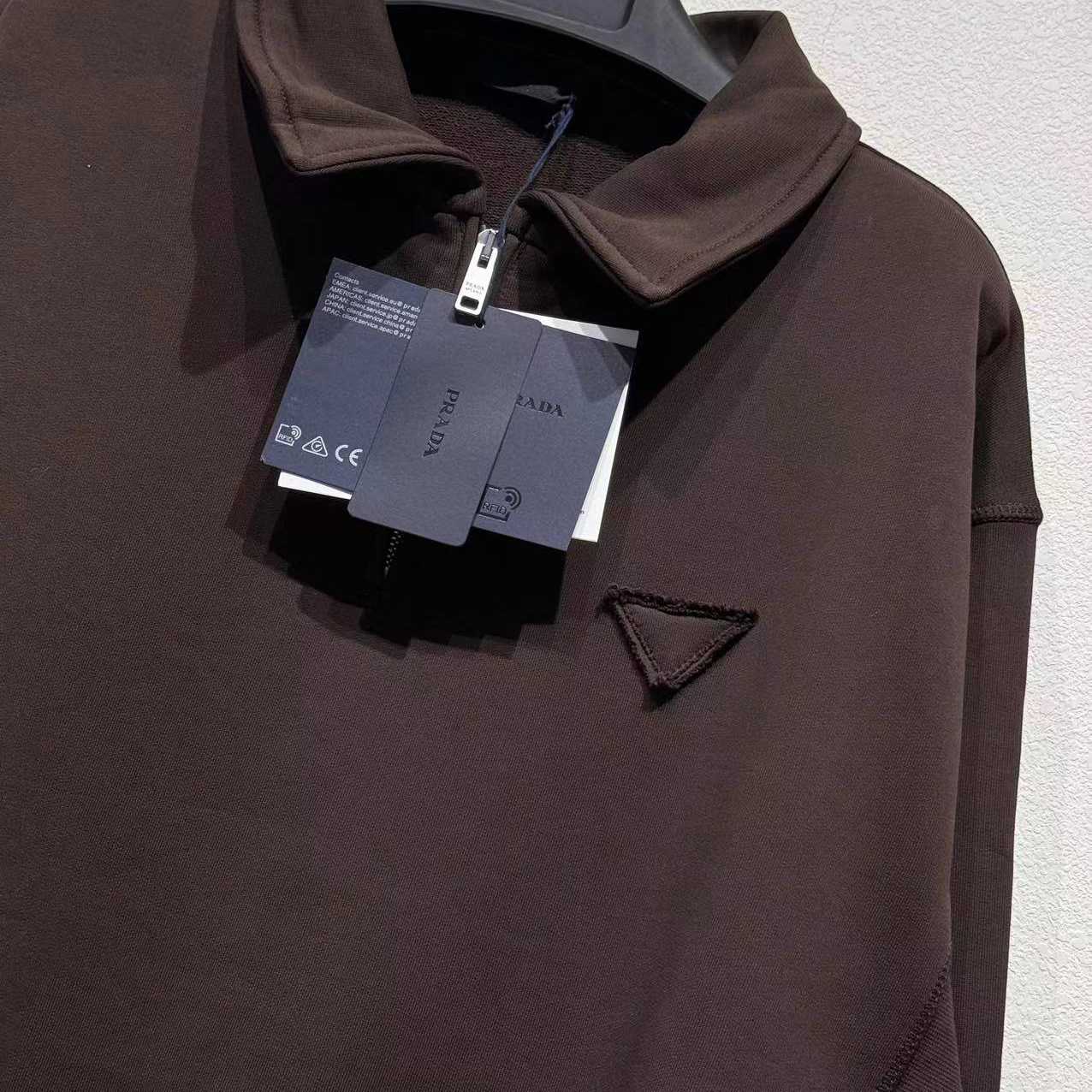 Prada Cotton Triangle Chest Quarter-Zip Sweatshirt - DesignerGu