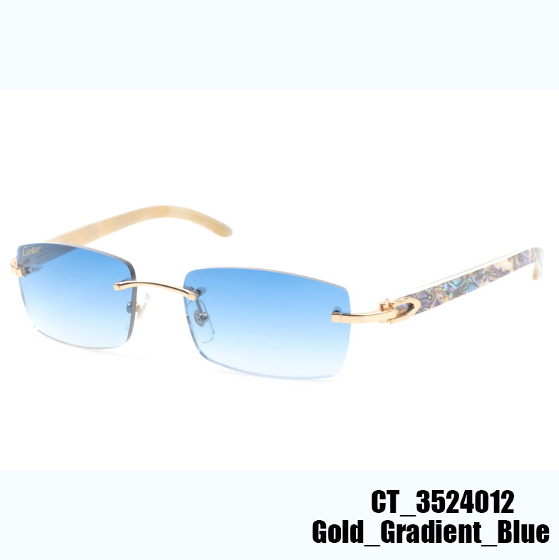 Cartier CT_3524012 Shell Mix White Buffalo Sunglasses In Gold Gradient Blue - DesignerGu
