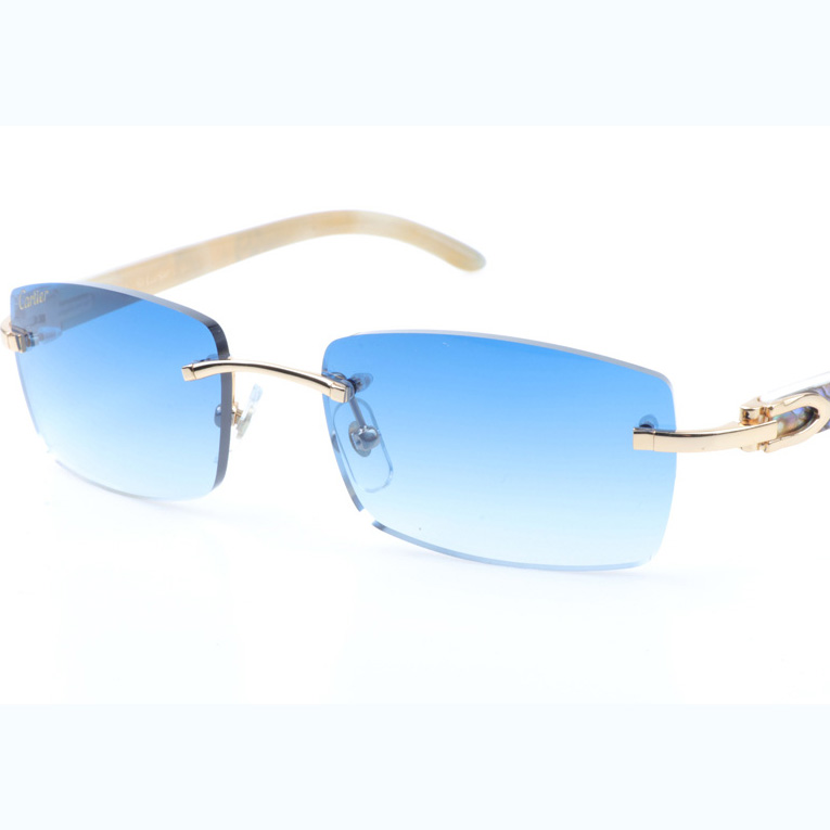 Cartier CT_3524012 Shell Mix White Buffalo Sunglasses In Gold Gradient Blue - DesignerGu