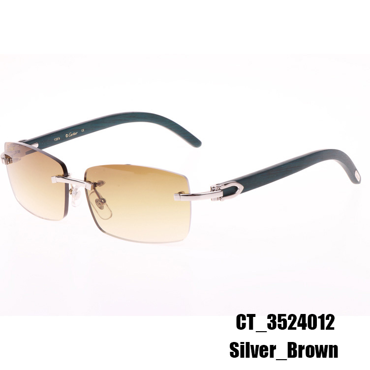 Cartier CT_3524012 Green Wood Sunglasses In Silver Brown - DesignerGu
