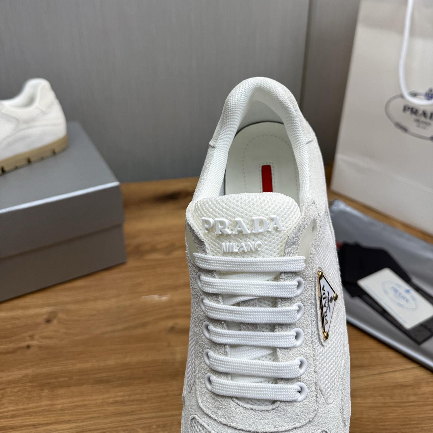 Prada Trail Mesh Fabric And Suede Sneakers - DesignerGu