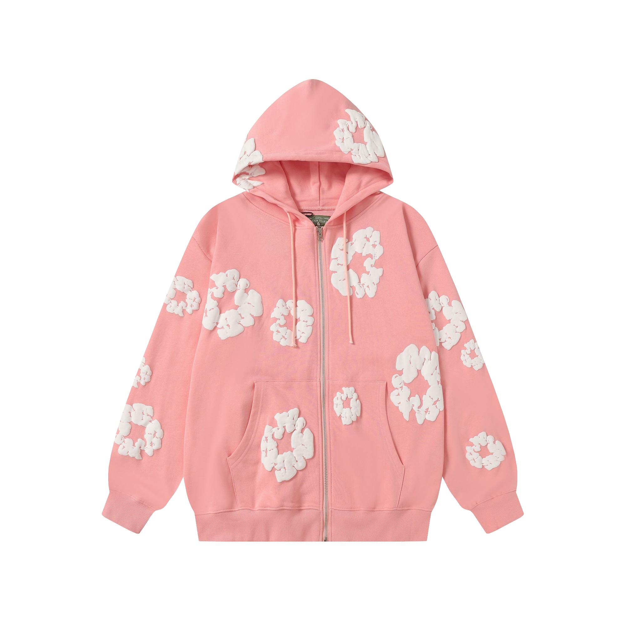 Denim Tears Cotton Wreath Zip Hoodie Pink - DesignerGu