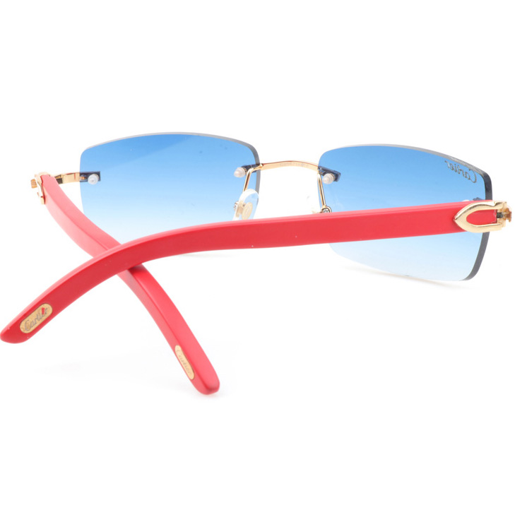 Cartier CT_3524012 Red Wood Sunglasses In Gold Gradient Blue - DesignerGu