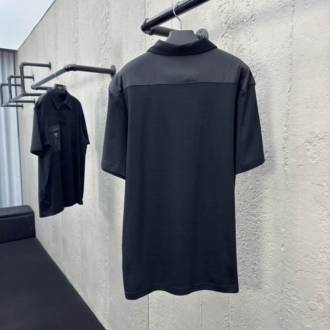 Prada Stretch Cotton Polo Shirt With Re-Nylon Details - DesignerGu