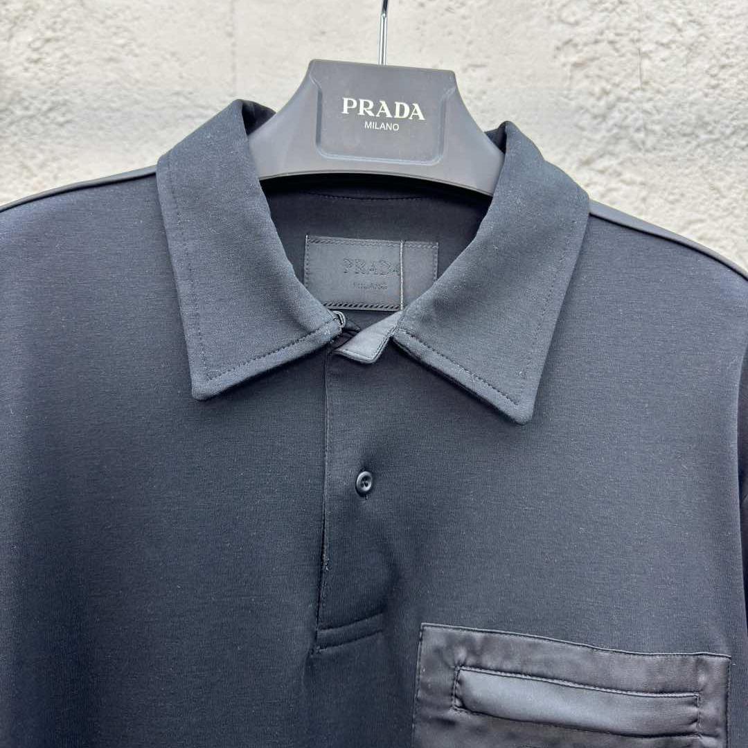 Prada Stretch Cotton Polo Shirt With Re-Nylon Details - DesignerGu