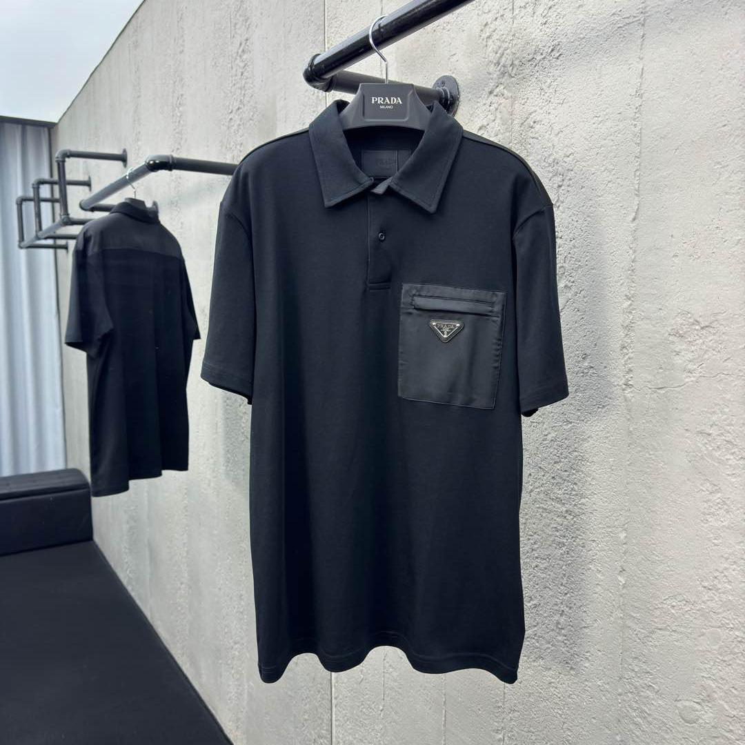 Prada Stretch Cotton Polo Shirt With Re-Nylon Details - DesignerGu