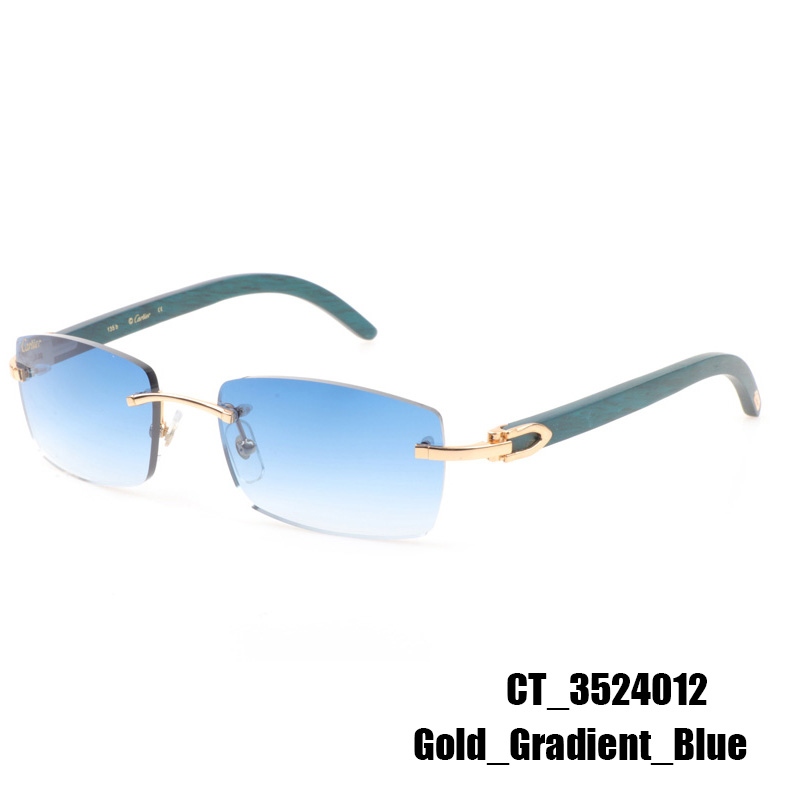 Cartier CT_3524012 Green Wood Sunglasses In Gold Gradient Blue - DesignerGu