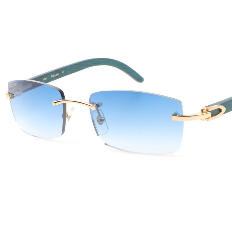 Cartier CT_3524012 Green Wood Sunglasses In Gold Gradient Blue - DesignerGu