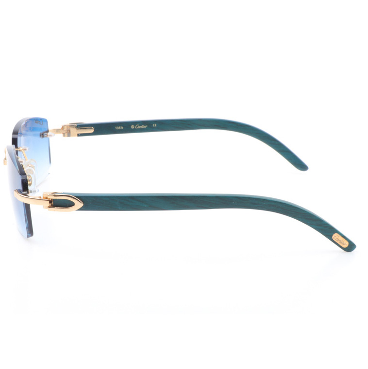 Cartier CT_3524012 Green Wood Sunglasses In Gold Gradient Blue - DesignerGu