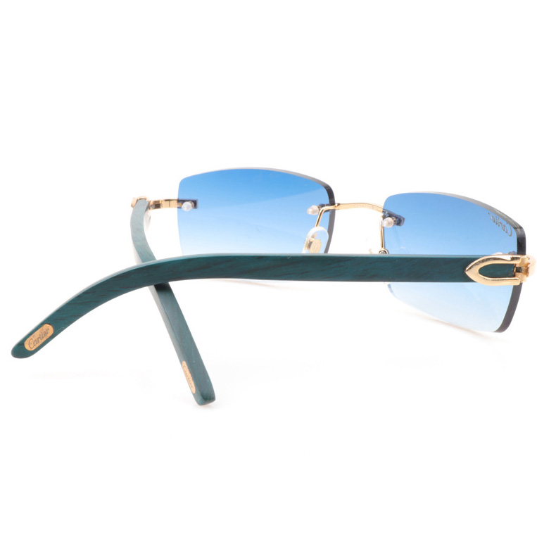 Cartier CT_3524012 Green Wood Sunglasses In Gold Gradient Blue - DesignerGu