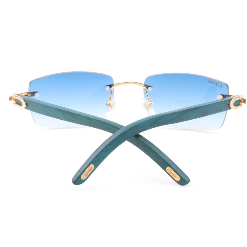 Cartier CT_3524012 Green Wood Sunglasses In Gold Gradient Blue - DesignerGu