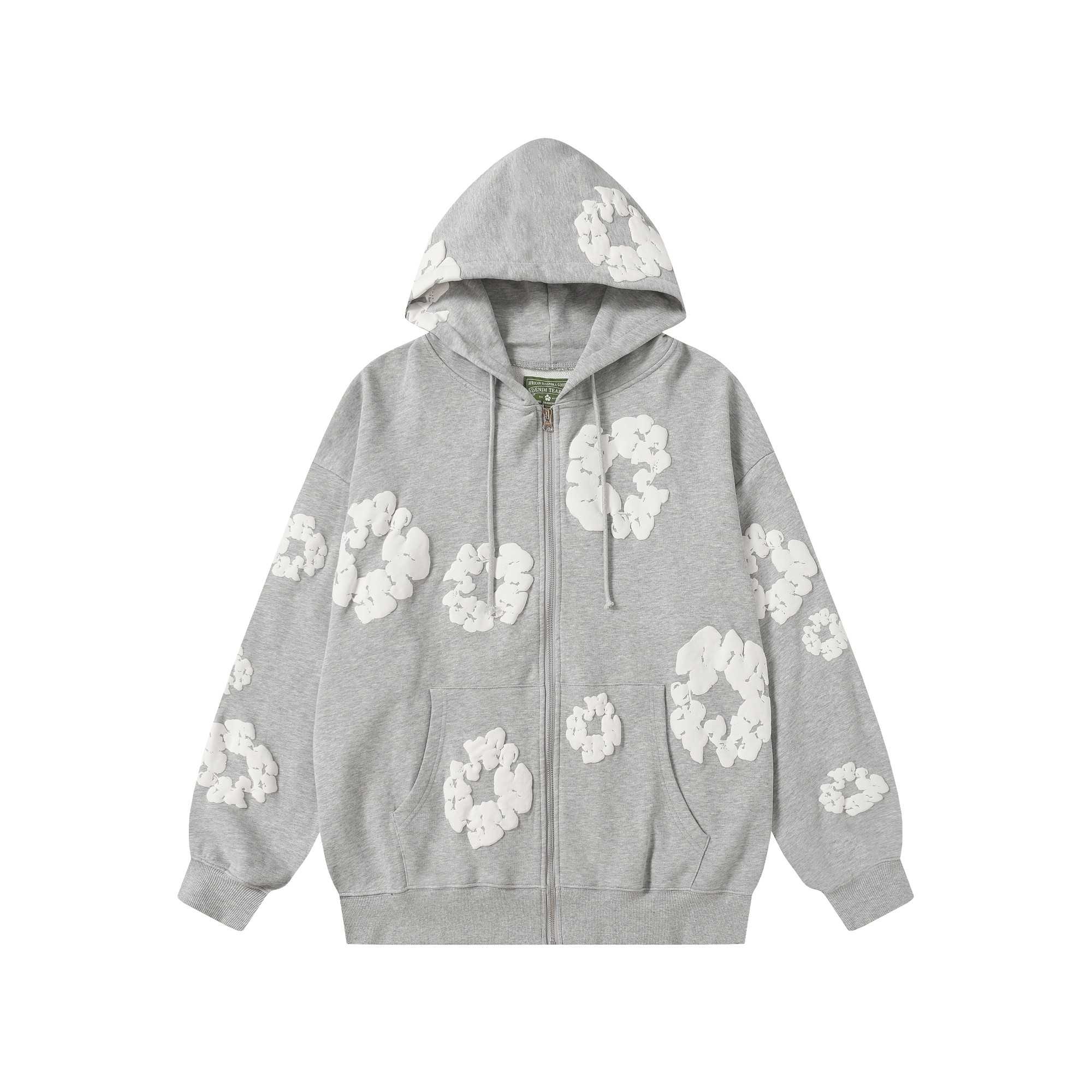 Denim Tears Cotton Wreath Zip Hoodie Grey - DesignerGu