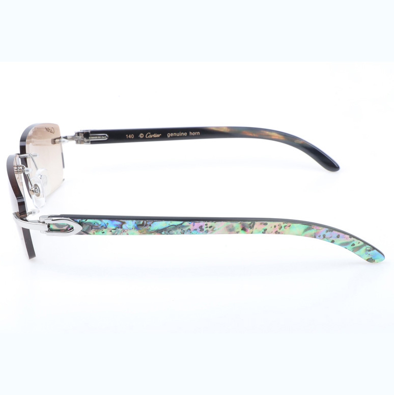 Cartier CT_3524012 Shell Mix Black Buffalo Sunglasses In Silver Brown - DesignerGu