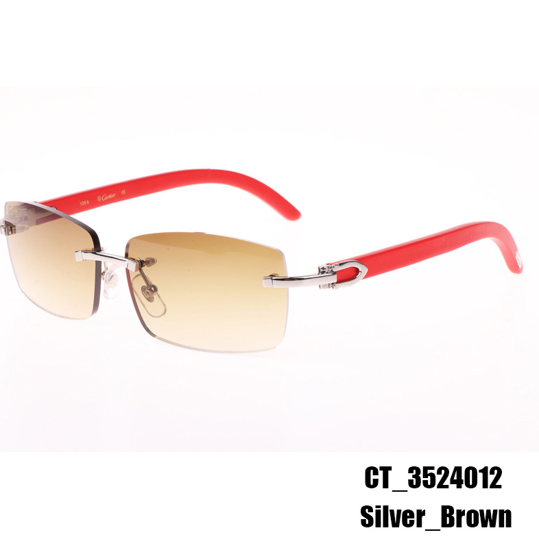 Cartier CT_3524012 Red Wood Sunglasses In Silver Brown - DesignerGu