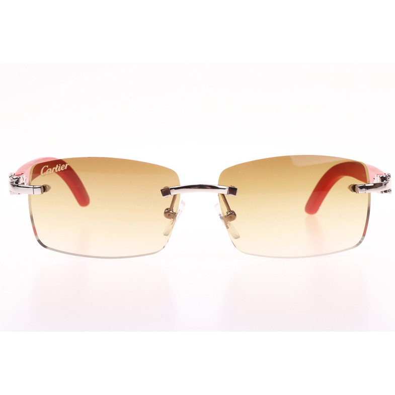 Cartier CT_3524012 Red Wood Sunglasses In Silver Brown - DesignerGu