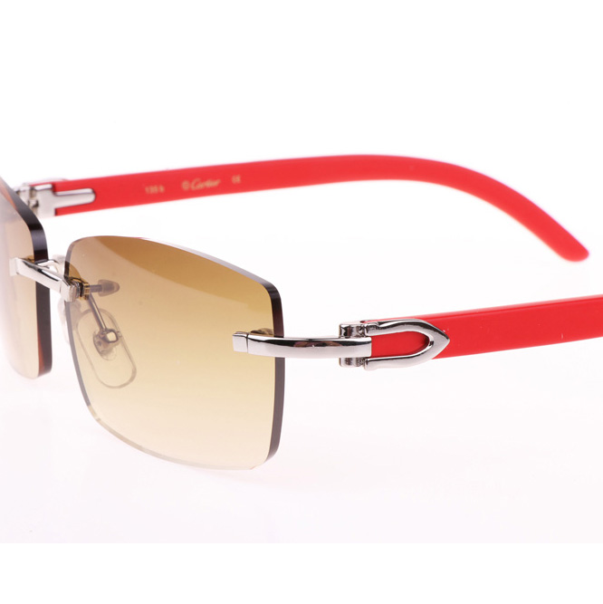 Cartier CT_3524012 Red Wood Sunglasses In Silver Brown - DesignerGu