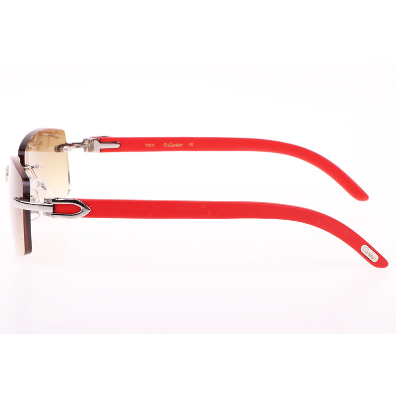 Cartier CT_3524012 Red Wood Sunglasses In Silver Brown - DesignerGu