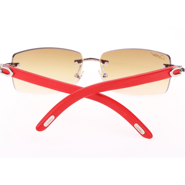 Cartier CT_3524012 Red Wood Sunglasses In Silver Brown - DesignerGu
