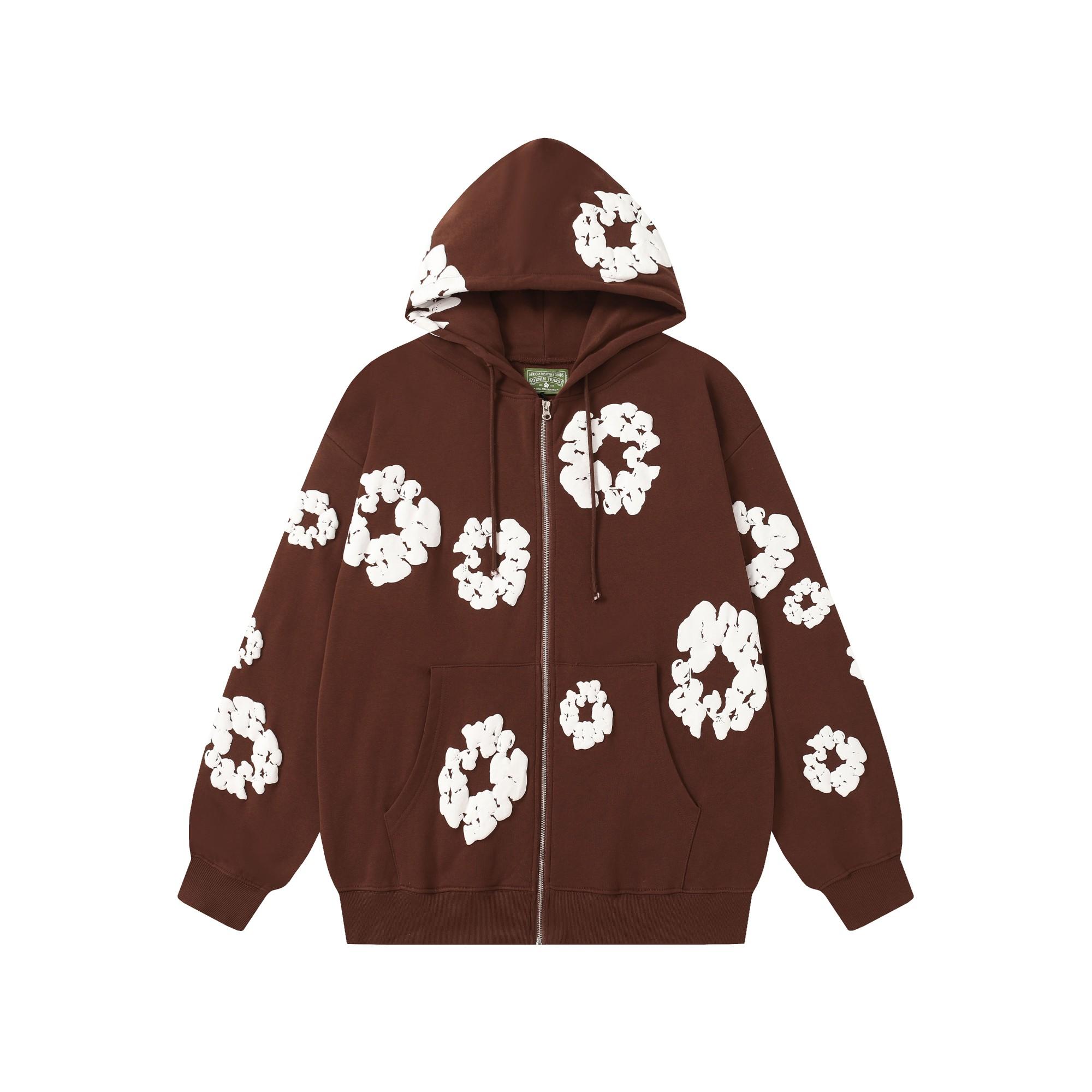 Denim Tears Cotton Wreath Zip Hoodie Brown - DesignerGu