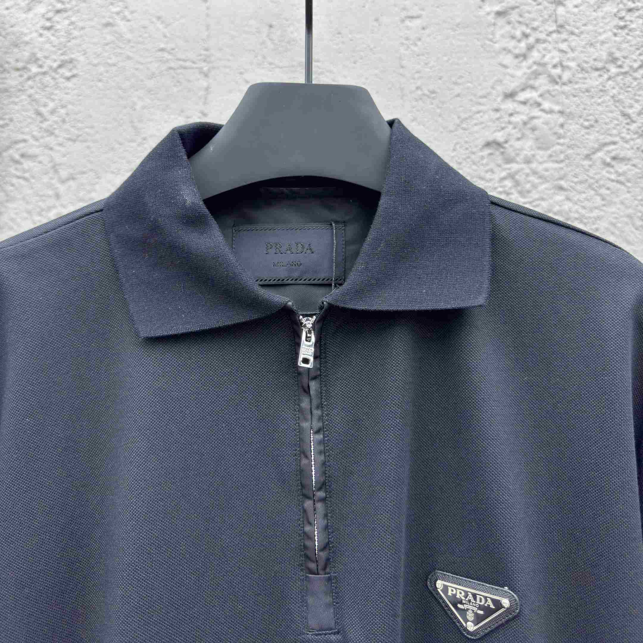 Prada Piqué Polo Shirt With Re-Nylon Details - DesignerGu