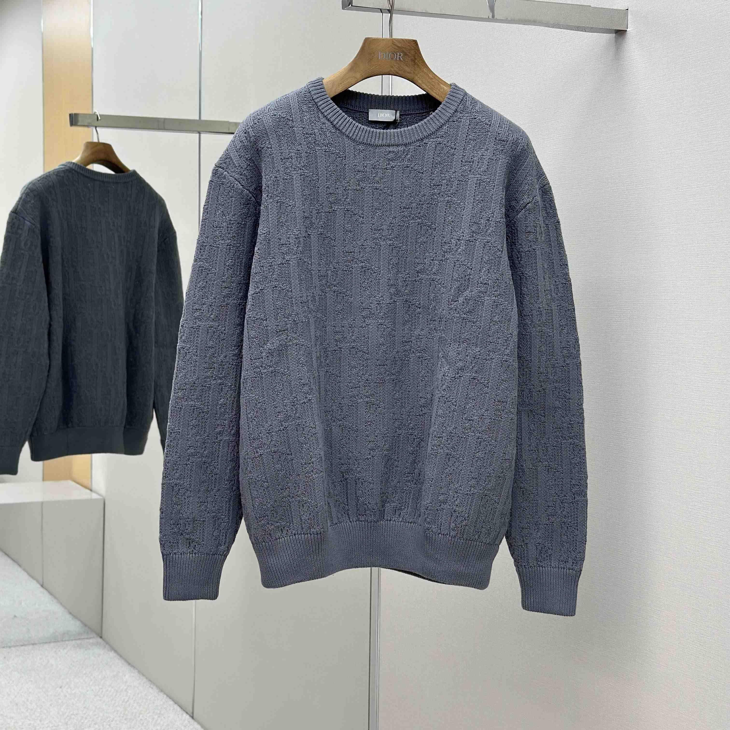 Dior Oblique Sweater Gray Cotton-Blend Jacquard - DesignerGu