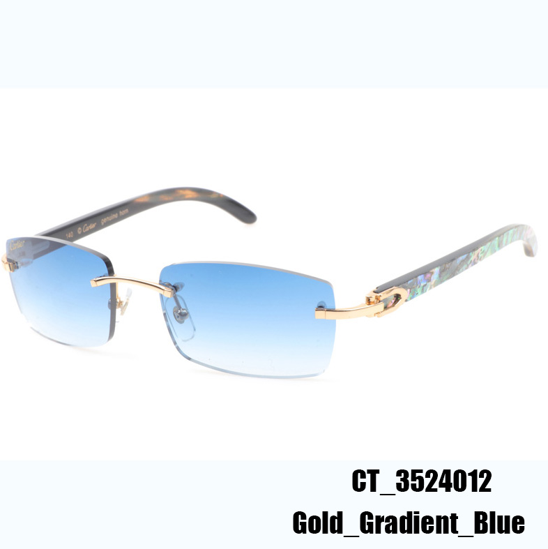Cartier CT_3524012 Shell Mix Black Buffalo Sunglasses In Gold Gradient Blue - DesignerGu