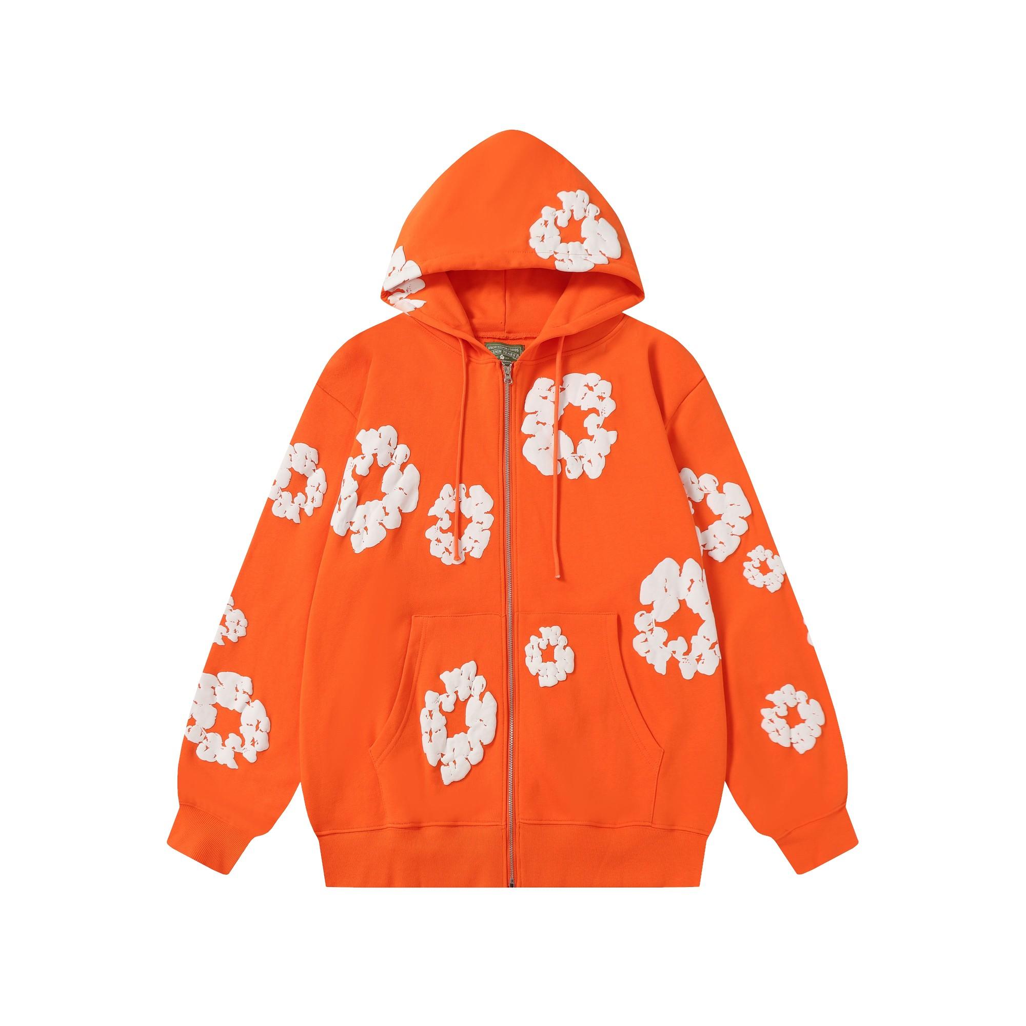 Denim Tears Cotton Wreath Zip Hoodie Orange - DesignerGu