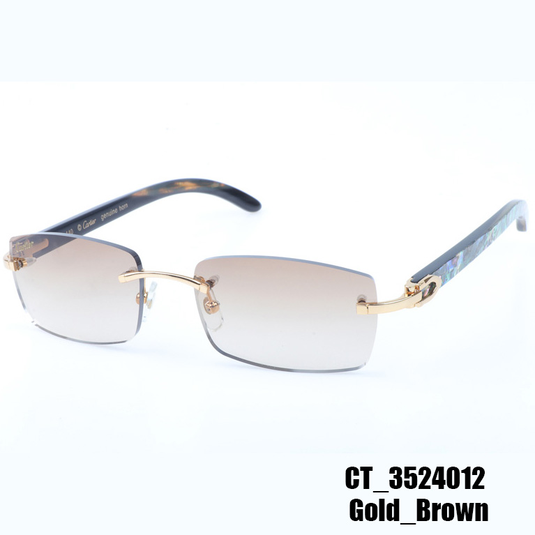 Cartier CT_3524012 Shell Mix Black Buffalo Sunglasses In Gold Brown - DesignerGu