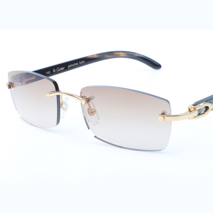 Cartier CT_3524012 Shell Mix Black Buffalo Sunglasses In Gold Brown - DesignerGu